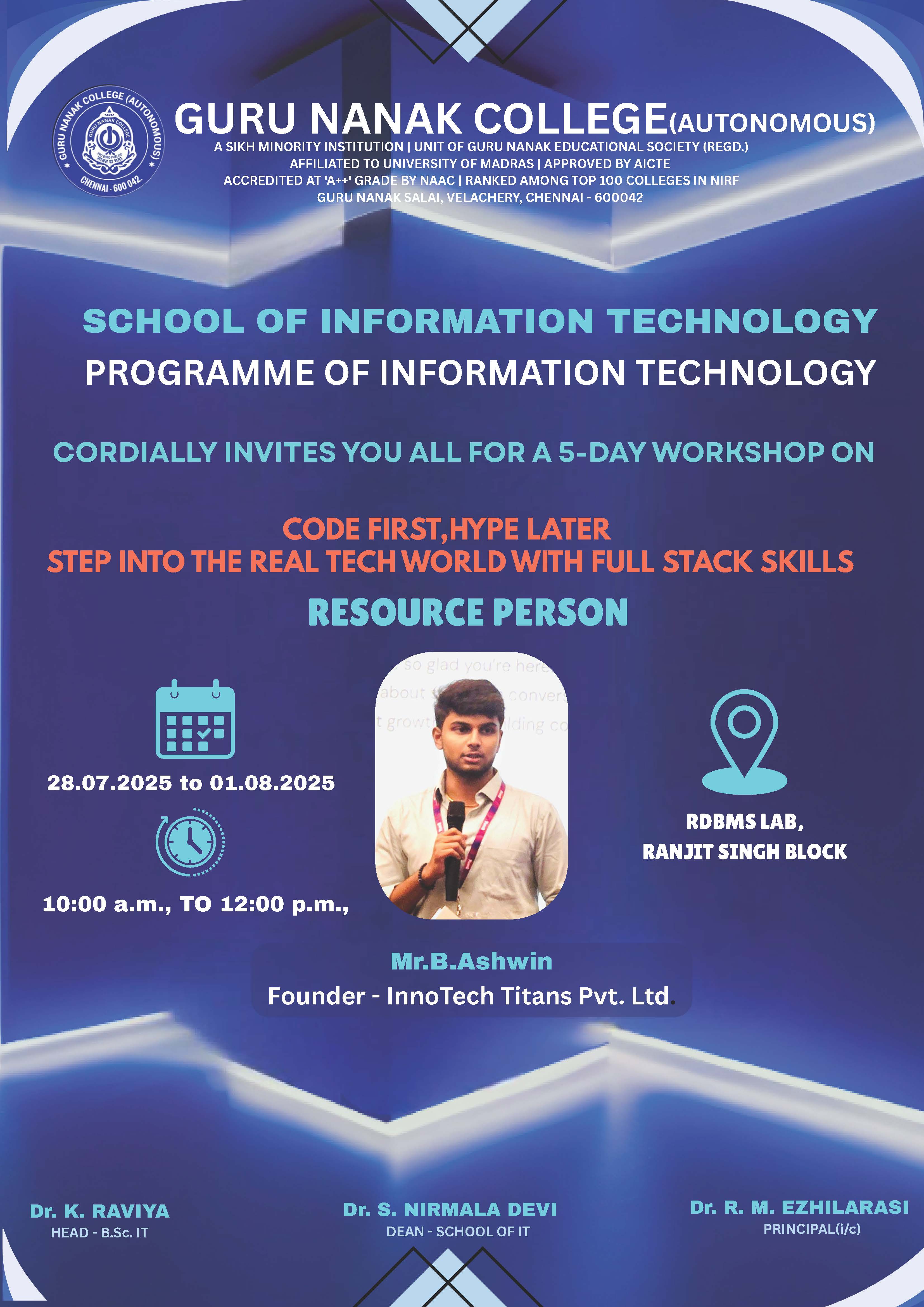 Program of IT organises 5 day workshop on Code first, Hype next.