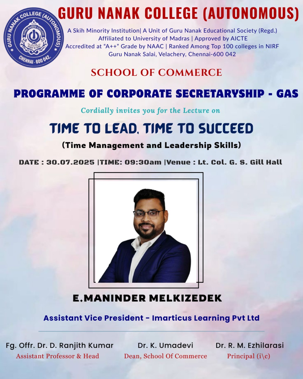 Programme of Corporate Secretaryship - GAS organises Guest Lecture on Time Management and Leadership Skills