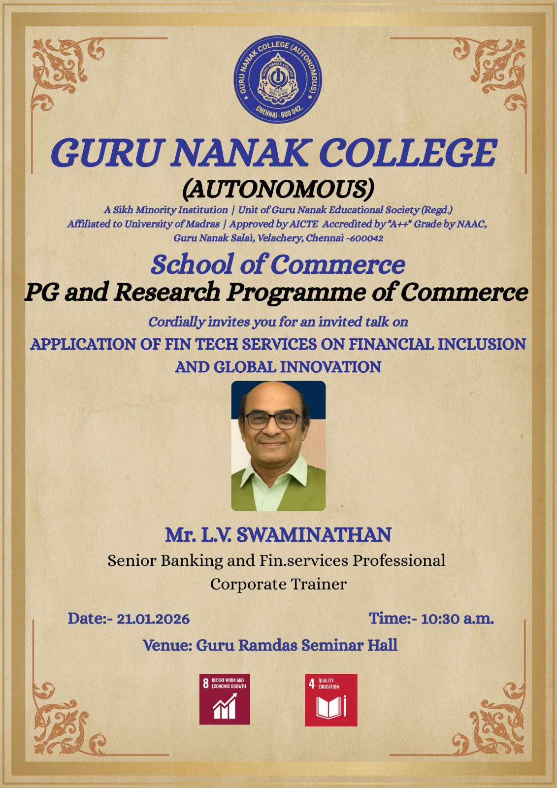 PG and Research Programme of Commerce organises invited talk on the topic Application of FIN TECH Services on Financial Inclusion and Global Innovation