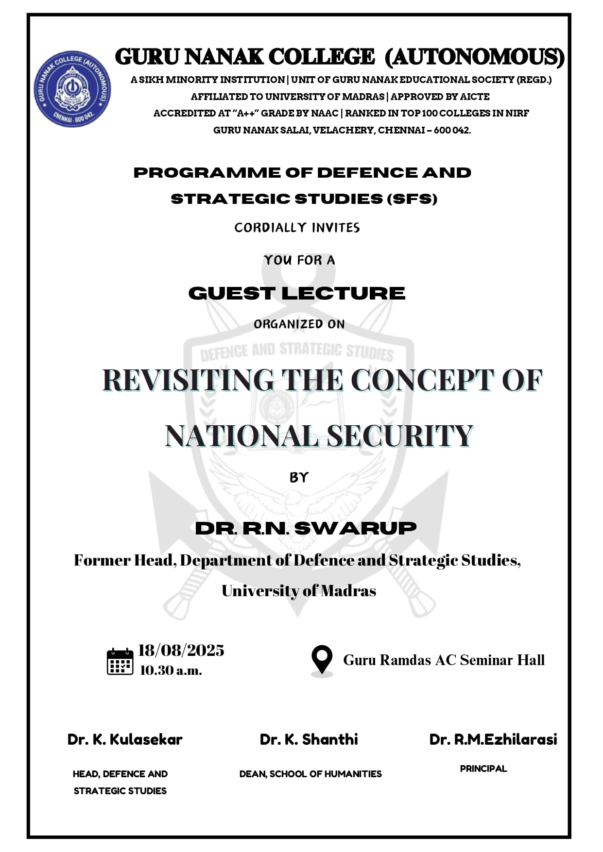 Programme of Defence and Strategic Studies organises Guest lecture on Revisiting the concept of National Security