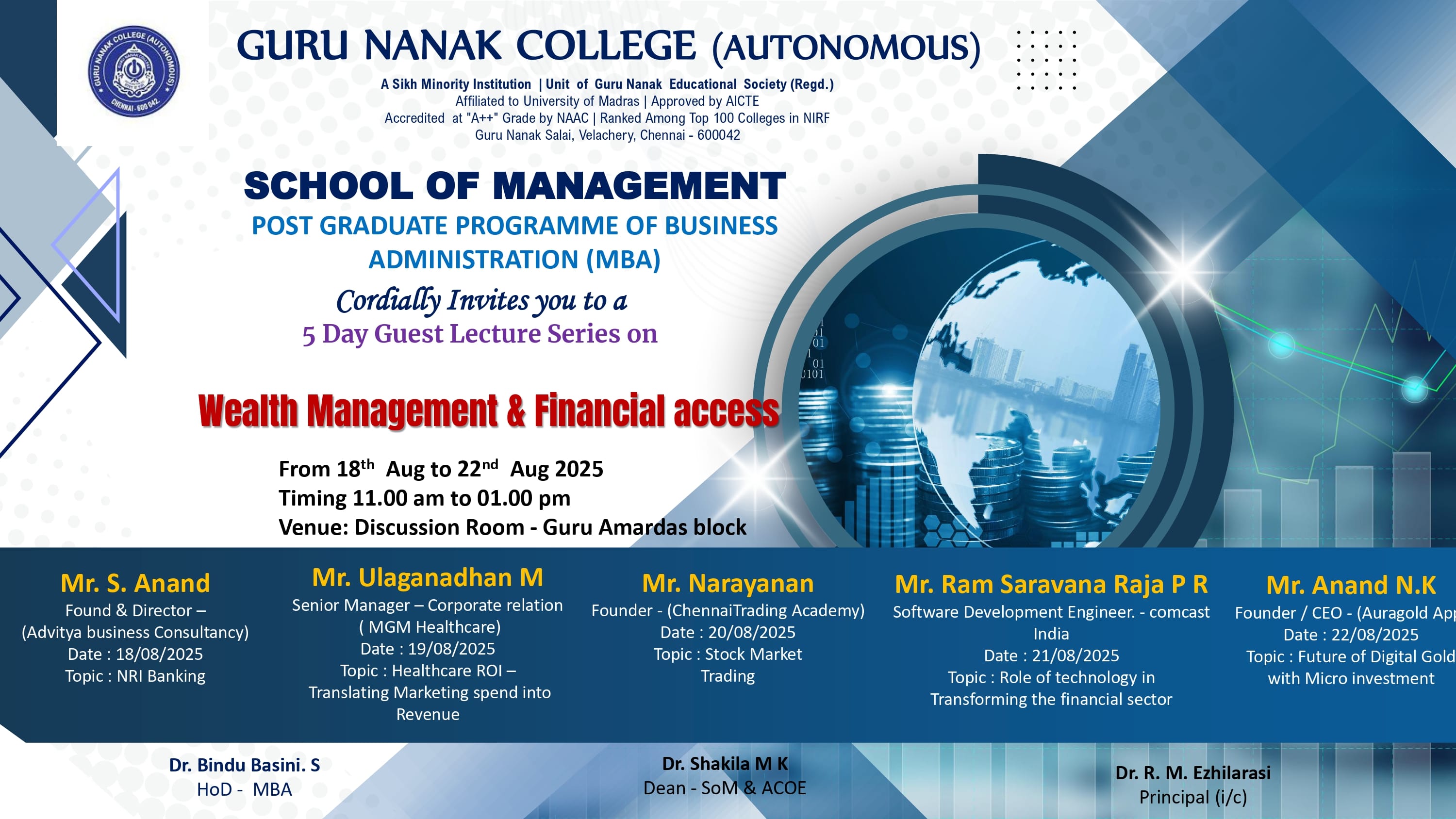 Programme of MBA organises a series of Guest Lectures on Wealth Management and Financial Access