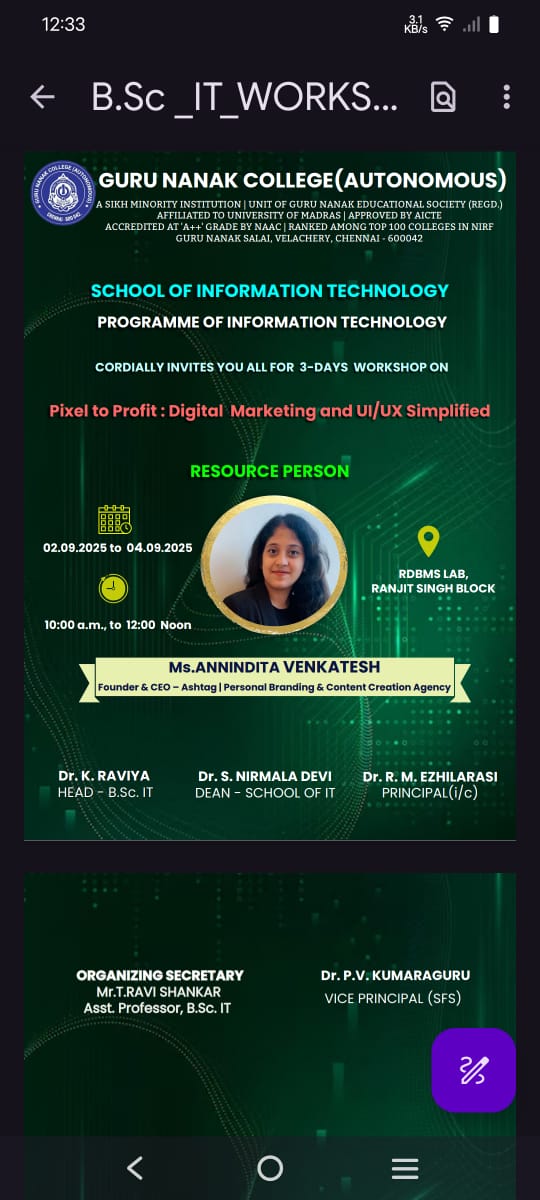 B.Sc IT organises 3 day workshop on Pixel to Profit