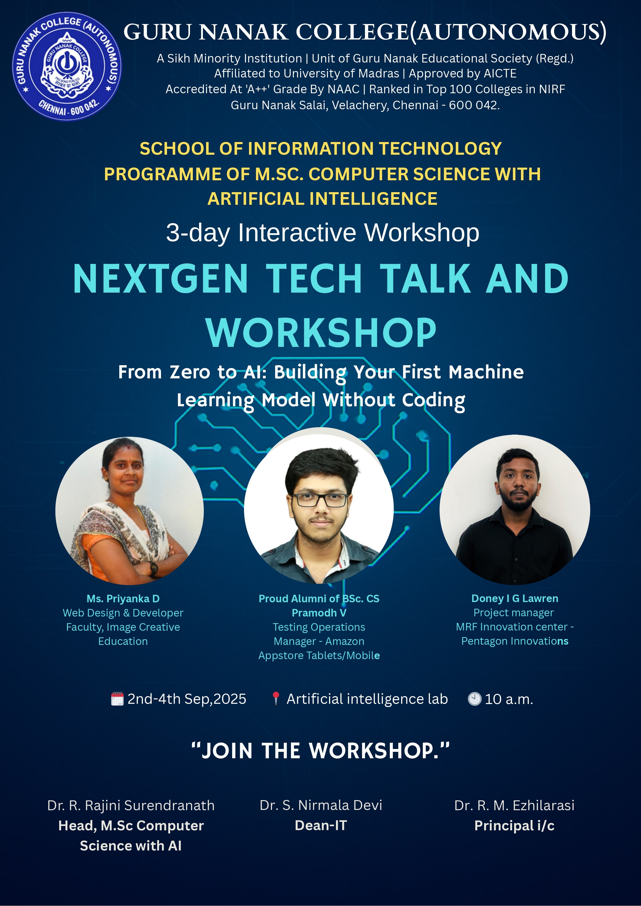 M.Sc. Computer science with AI organises 3 Day workshop on NextGen Tech talk