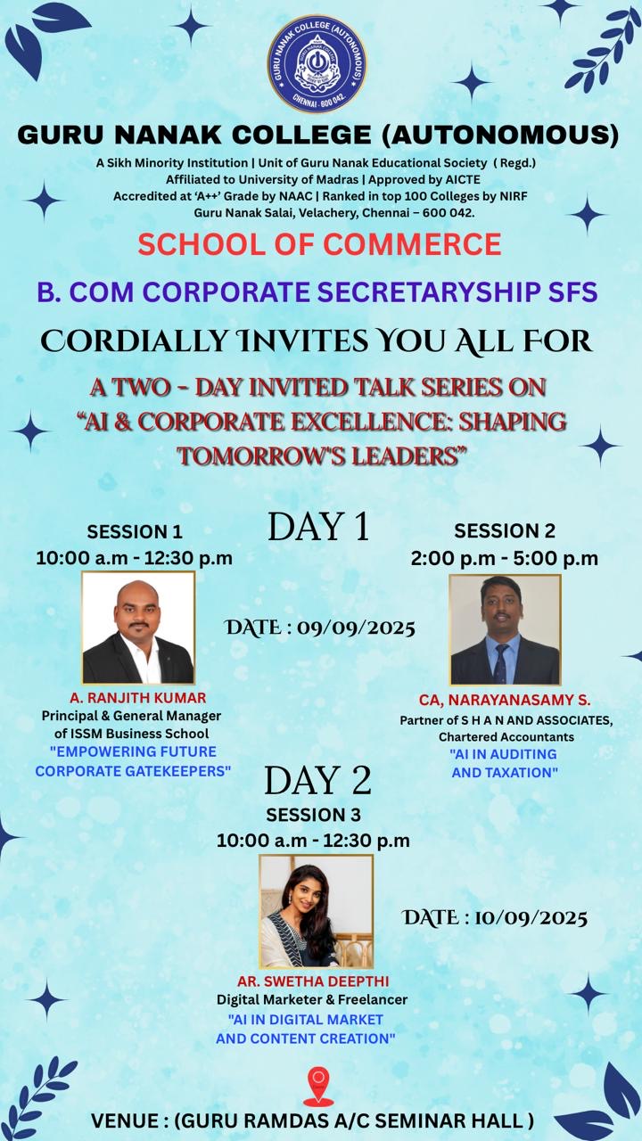 Programme of B.Com Corporate Secretaryship organises invited talk  series on AI and Corporate Excellence Shaping Tomorrow's Leaders