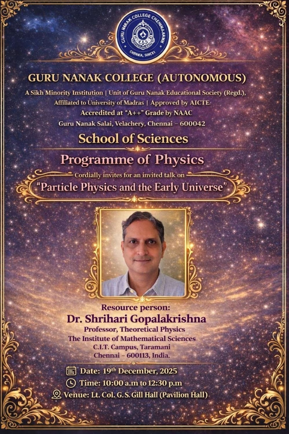 Programme of Physics organises invited talk on Particle Physics and the Early Universe