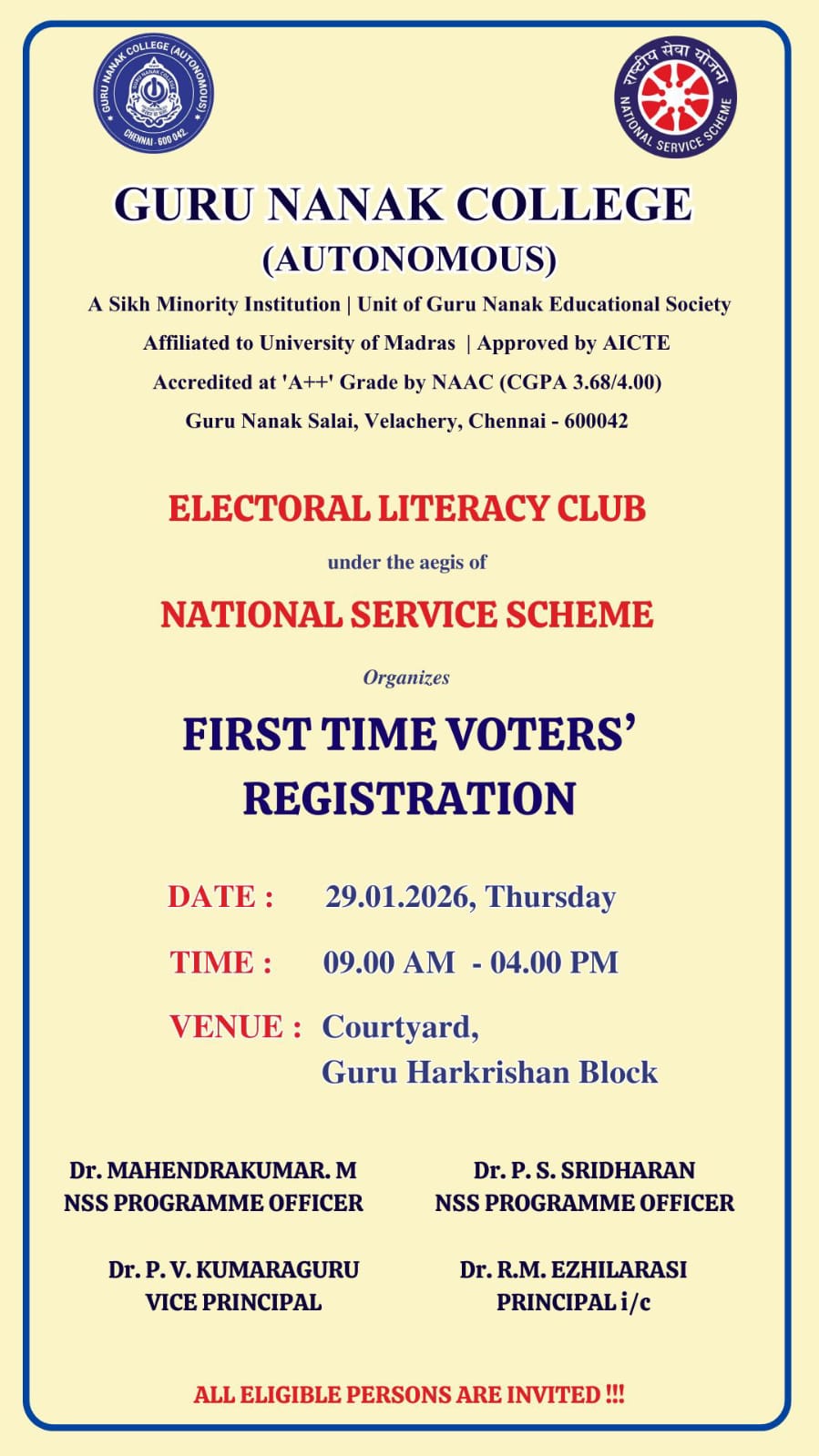 Electoral Literacy Club - NSS, organises First time Voters' Registration