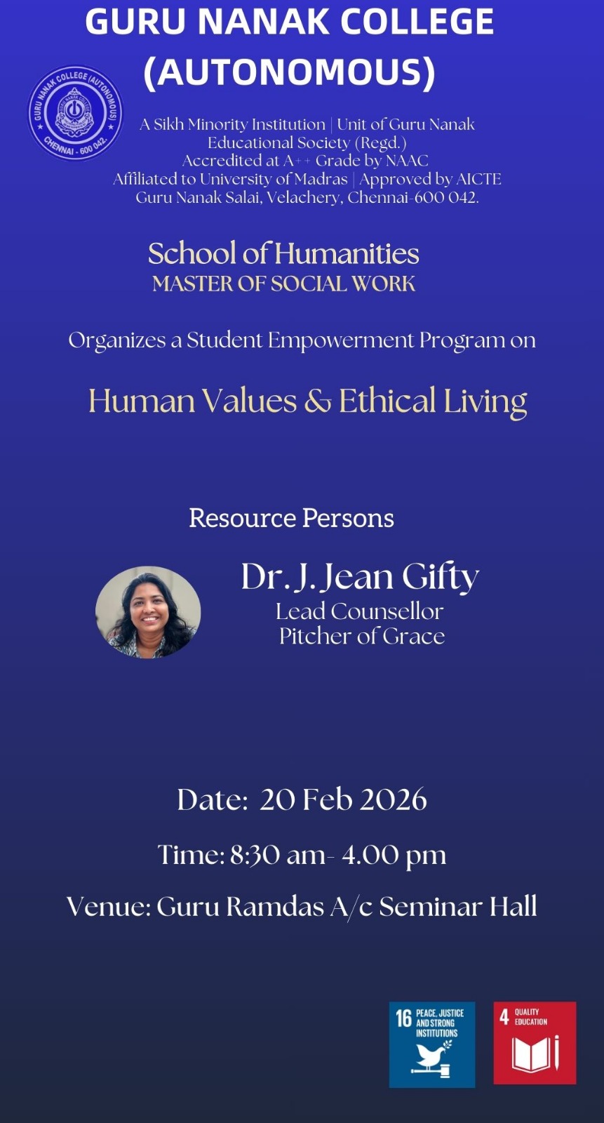 MSW organises Student Empowerment Programme in Human Values and Ethical Living