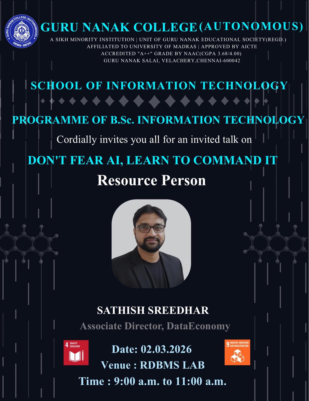B.Sc. Information Technology organises Invited Talk on Don't Fear AI, Learn to command it