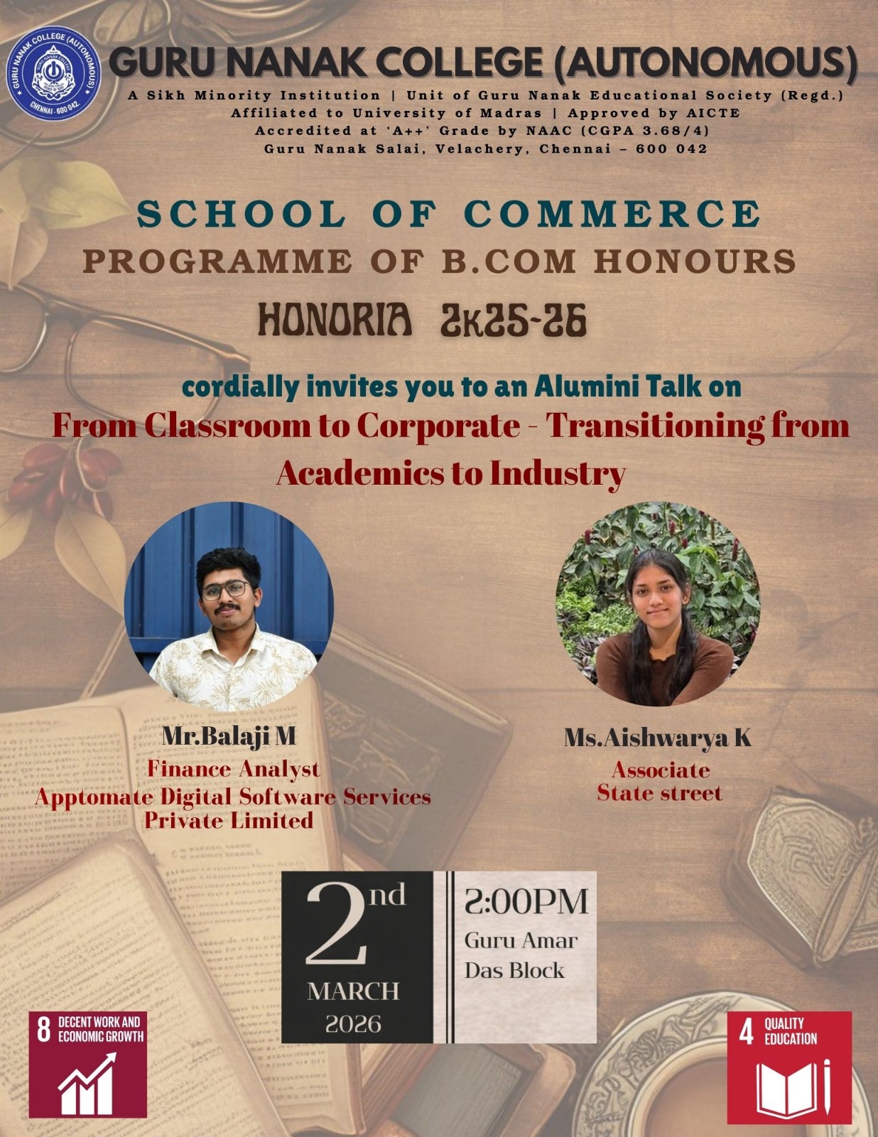Programme of B. Com Honours organises Alumni talk on " From Classroom to Corporate - Transitioning from Academics to Industry