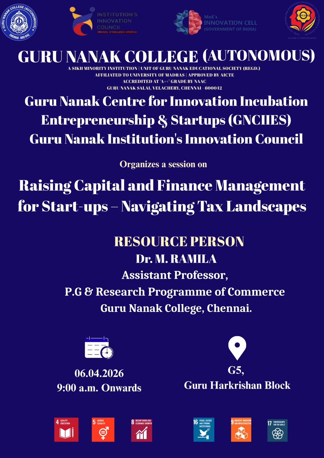 GNCIIES organises a session on Raising Capital and Finance Management for Start ups : Navigating Tax Landscapes