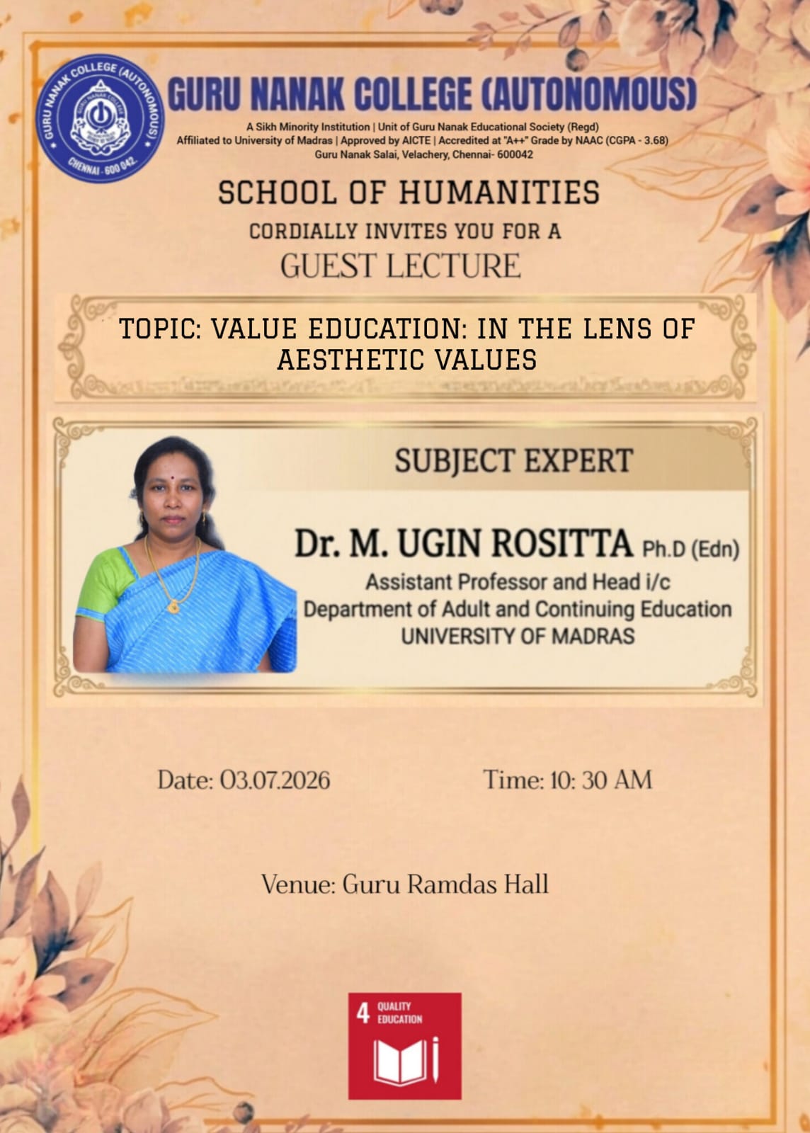 School of Humanities organises Guest lecture on the topic value education in the lens of aesthetic values