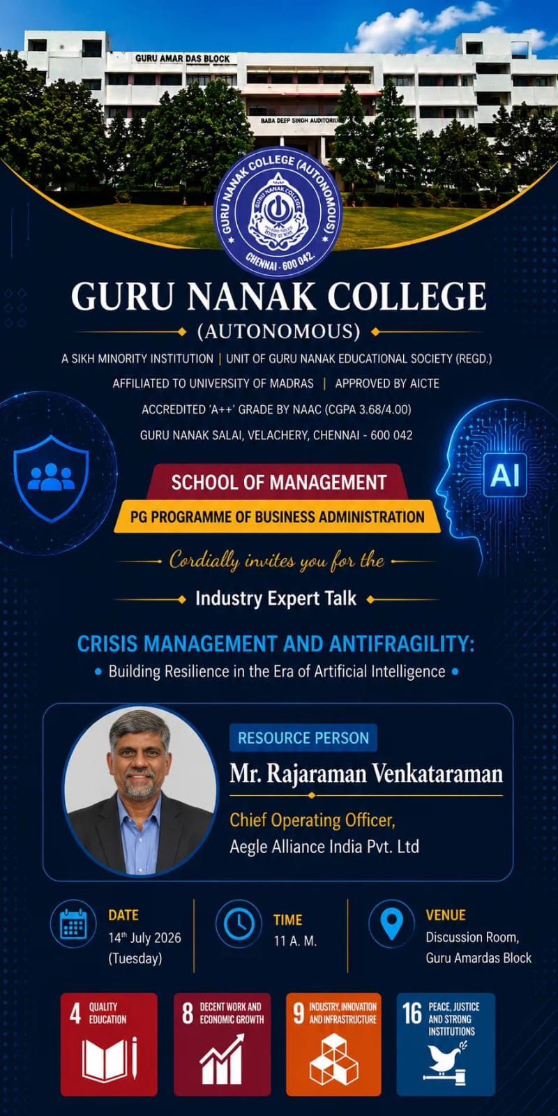 Programme of MBA organises Industry Expert Talk on  crisis Management and Antifragility.