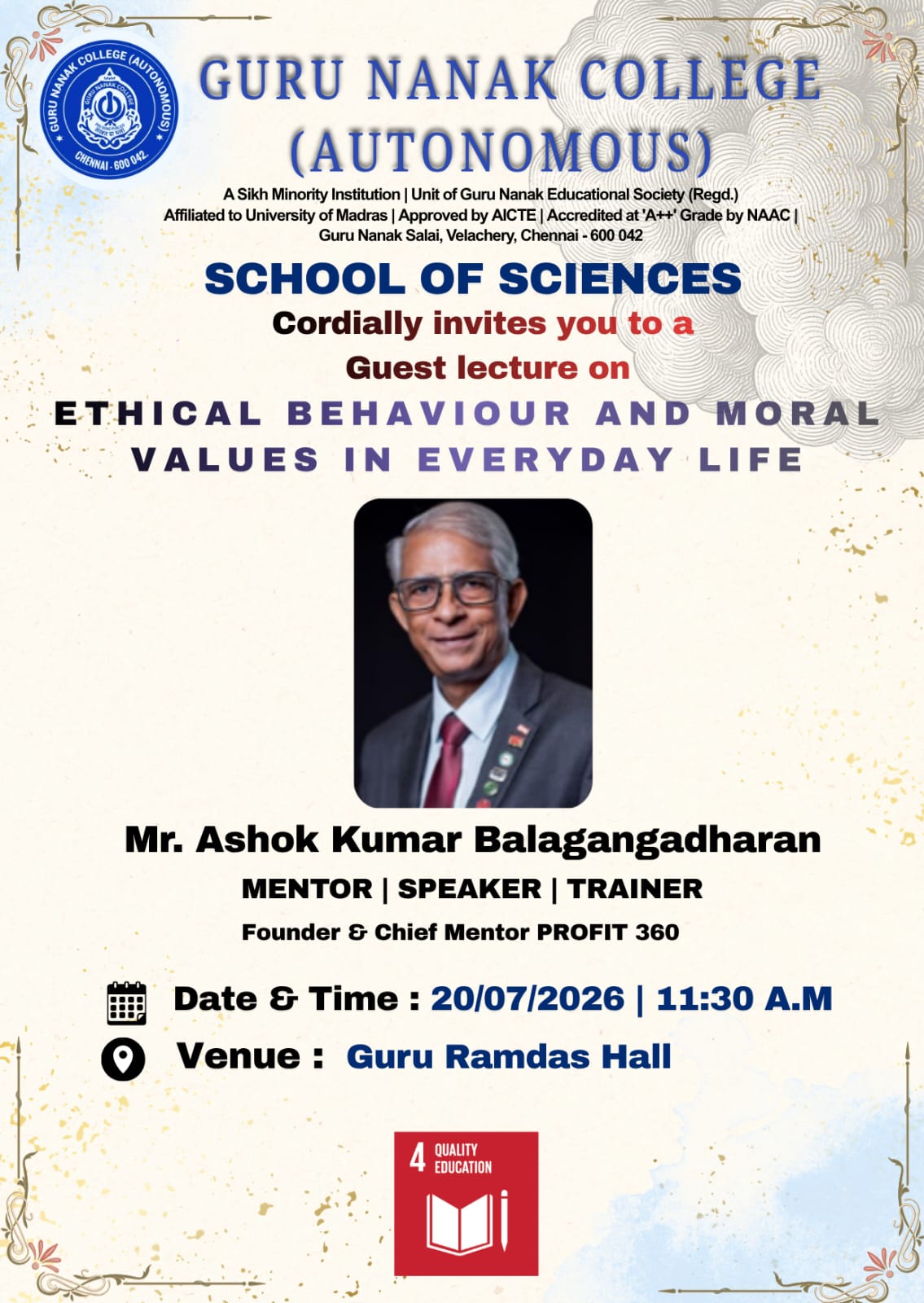 School of sciences organises Guest lecture on Ethical behaviour and moral values in every day life.