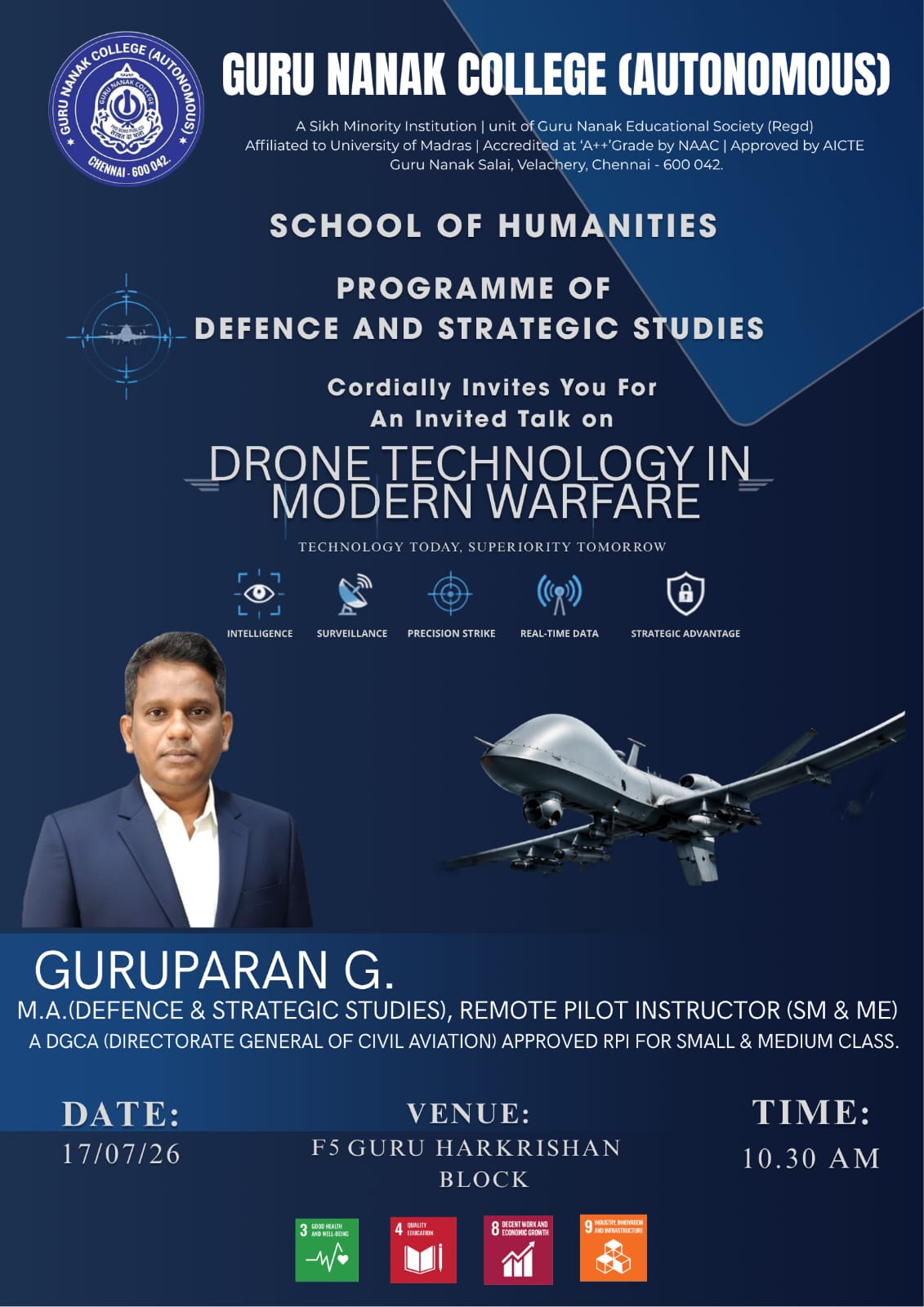 Programme of Defence and Strategic Studies organises invited talk on Drone Technology in modern warfare