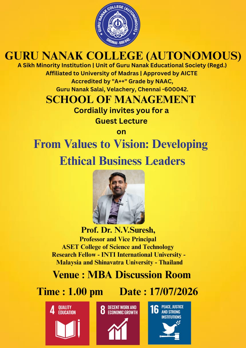 School of Management organises Guest lecture on ' From Values to vision - Developing ethical business leaders '
