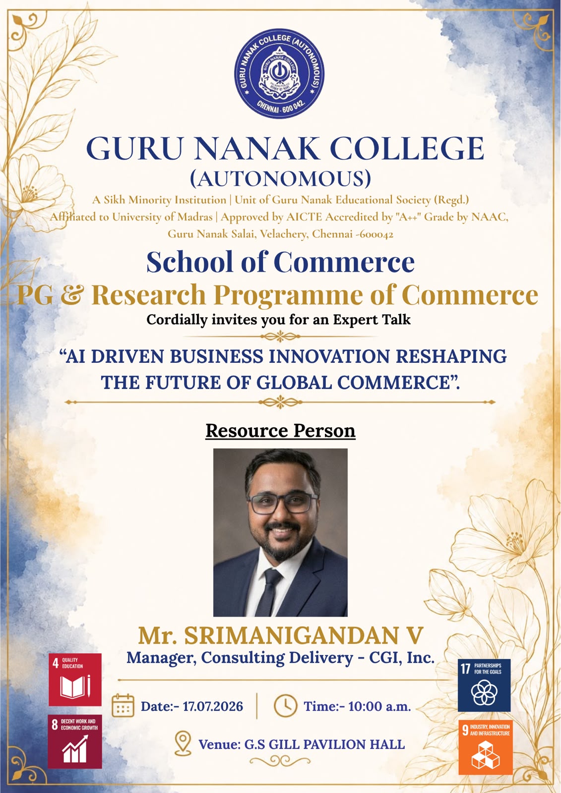 PG Research Programme of Commerce organises Expert Talk on the topic - AI driven Business Innovation Reshaping the future of global commerce.