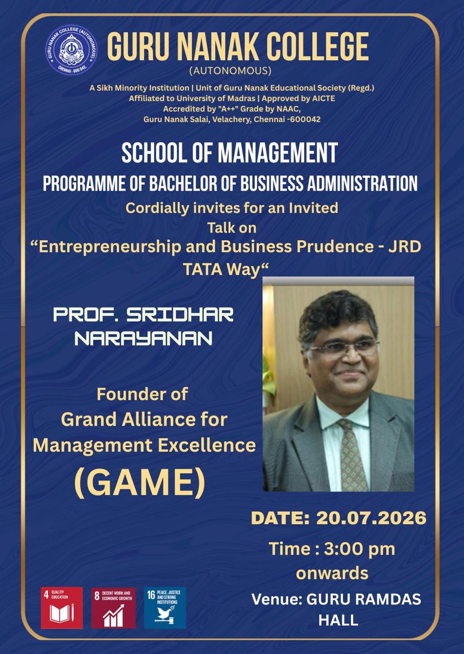 BBA organises Invited talk on Entrepreneurship and Business Prudence - JRD Tata way