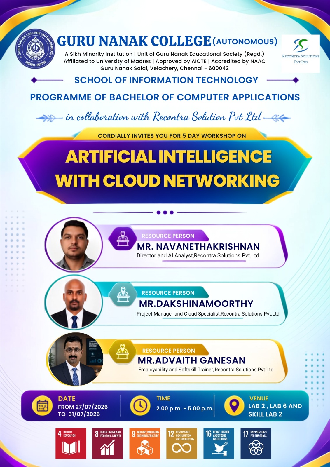 BCA organises 5 day workshop on AI with Cloud networking