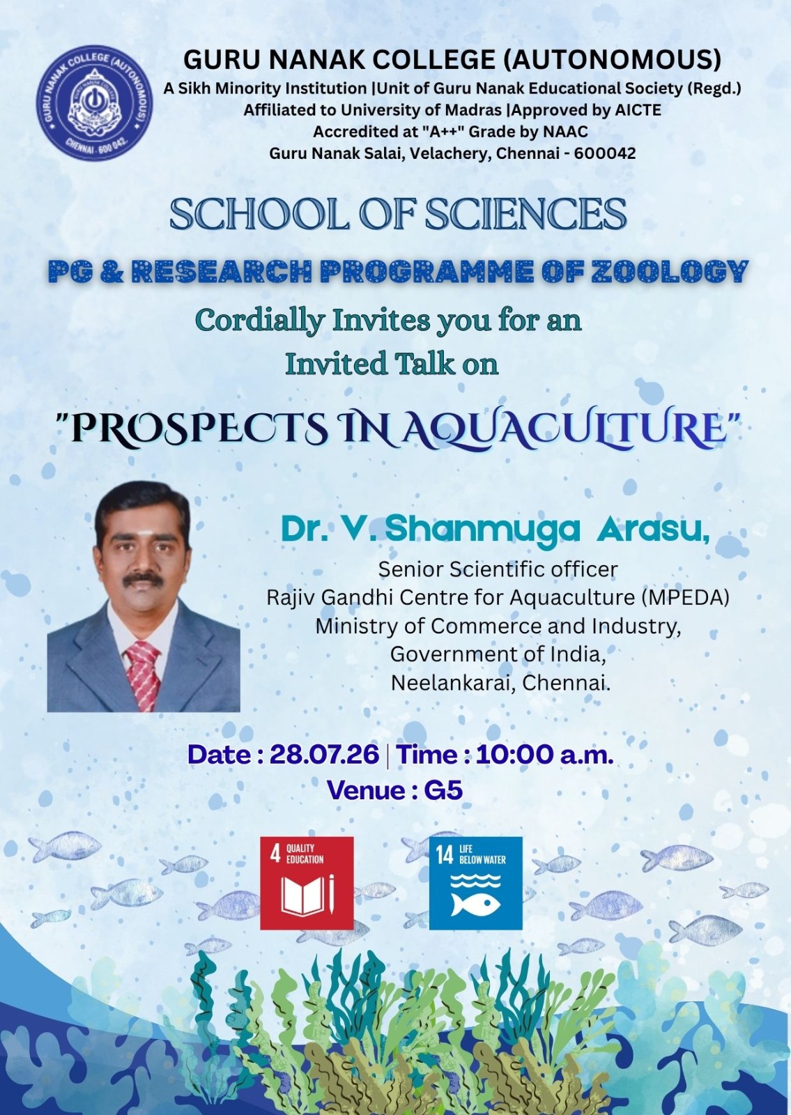 PG & Research Programme of Zoology organises invited talk on Prospects in Aquaculture