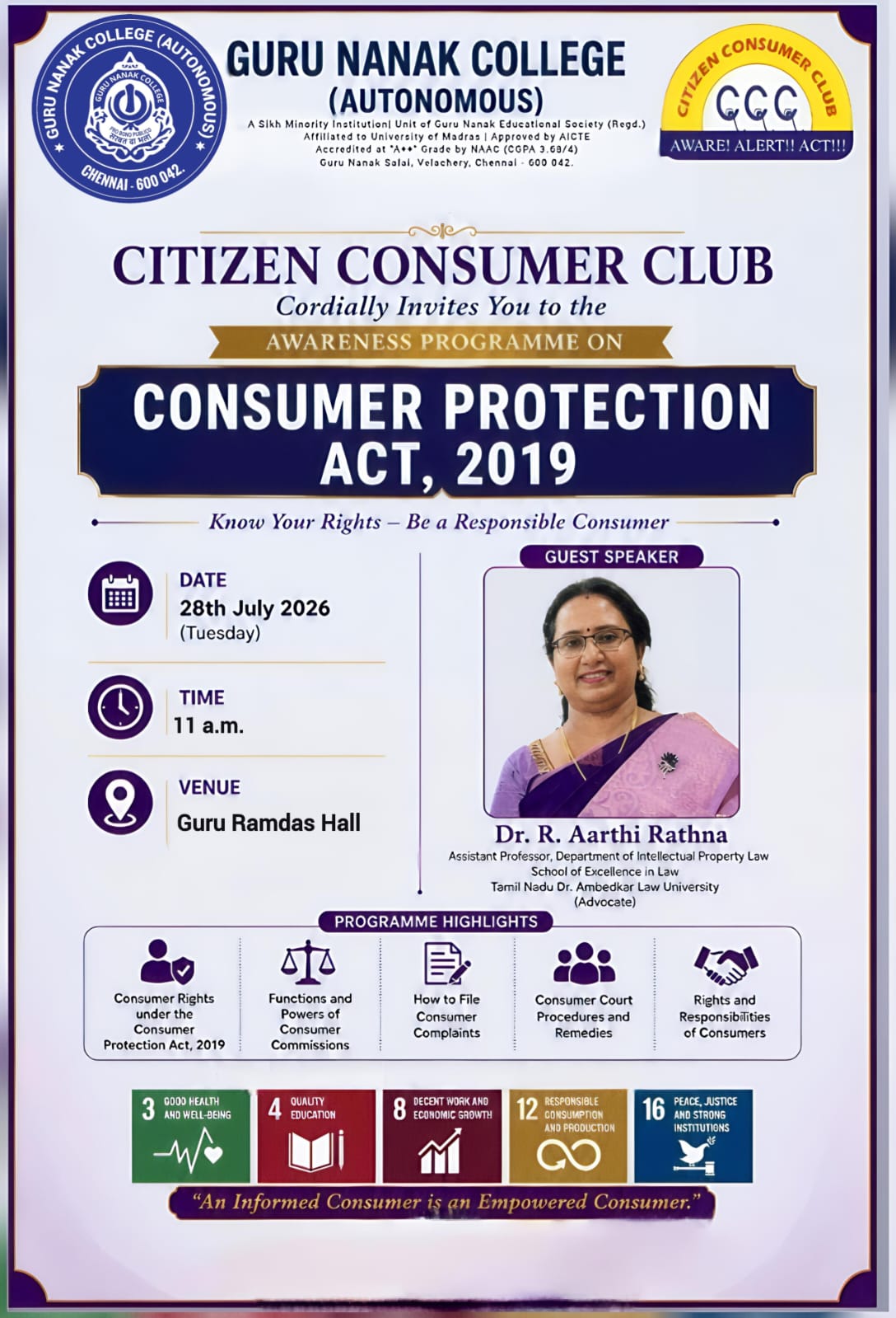 Citizen consumer club organises awareness programme on Consumer Protection Act, 2019.