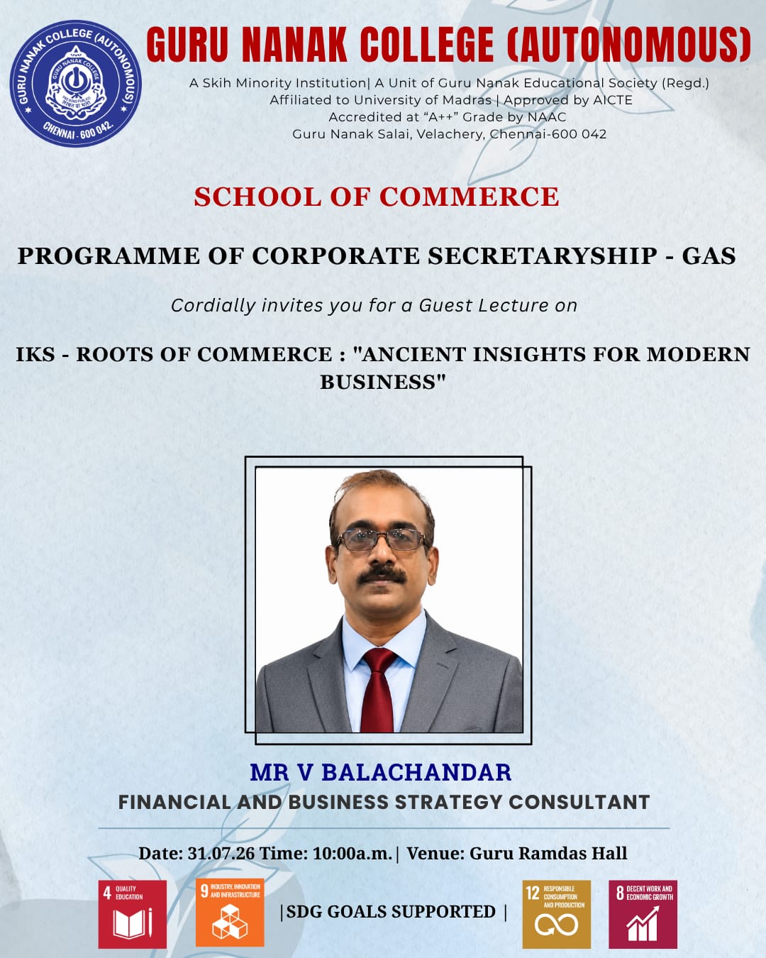 BCom CS - GAS organises Guest lecture on IKS- Roots of Commerce : Ancient insights for Modern business