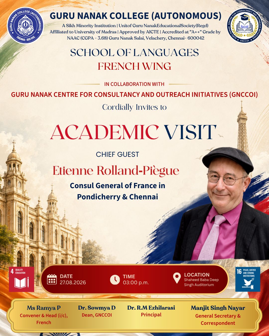 French Wing organises Academic Visit by Consul General of France in Pondicherry & Chennai
