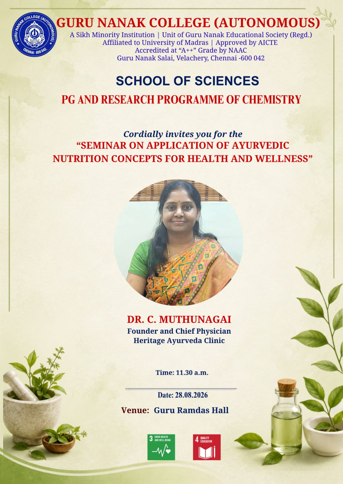 PG and Research Programme of Chemistry organises Seminar on Application of Ayurvedic Nutrition concepts for Health and Wellness