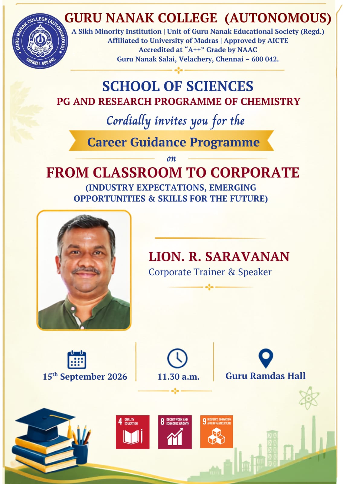 PG & Research Programme of Chemistry organises Career Guidance Programme on ' From Classroom to Corporate '