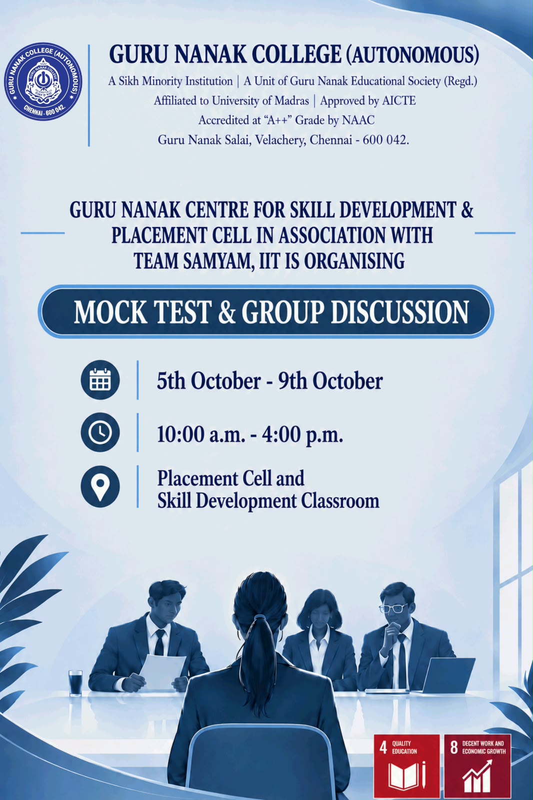 GNCSD and Placement Cell organises an event  on Mock test and GD for placement students